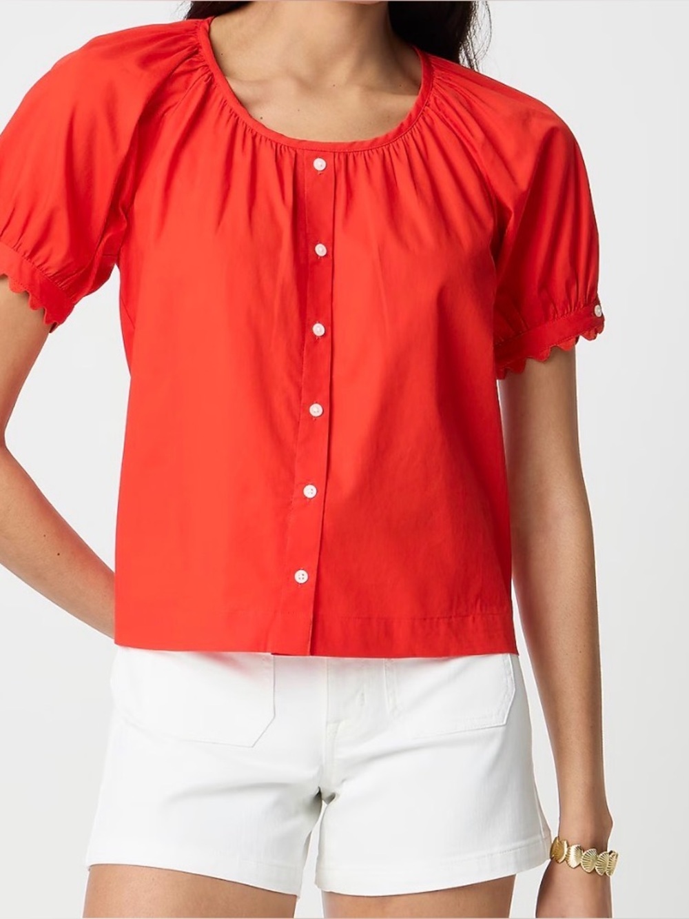 Women’s Red/burnt orange faux Button-Front Short Sleeve Top